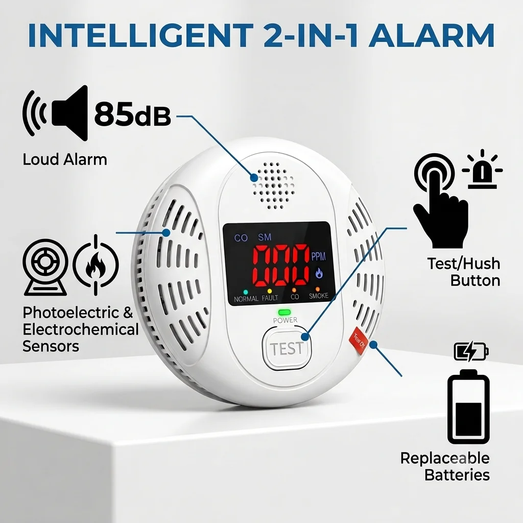 Yhcmeter Smoke Detector and Carbon Monoxide Detector Security Alarm ABS Material 85dB for Hotel OEM OBM