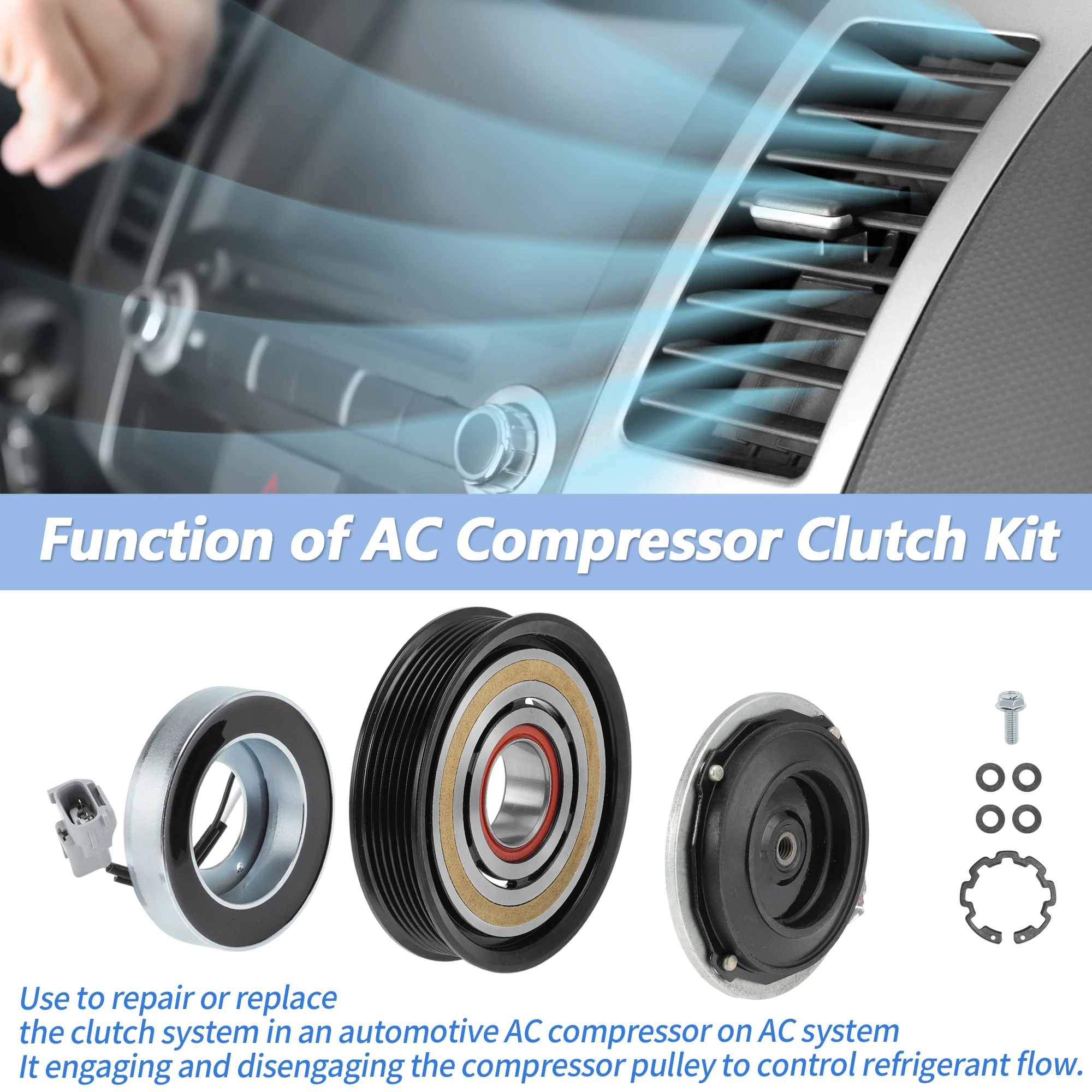 

UXCELL Air Conditioner AC Compressor Clutch Kit for Ram 1500 2014-2019 V6 3.6L 7SBH17