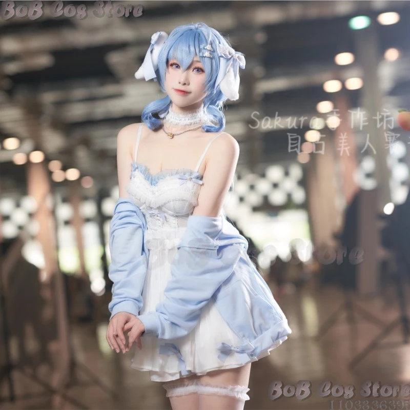 Ganyu Daily Suit Cosplay Costume Game Genshin Impact Cute Girl Blue Dog Coat Sexy Dress Fishbone Underwear Horn Wig Customized