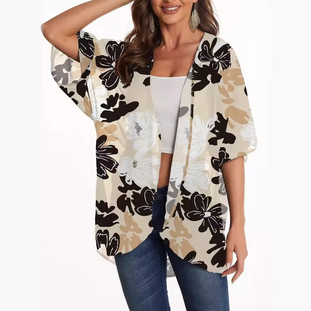 

New Womens Kimono Beach Cover Up Chiffon Cardigan Floral Tops Loose Capes Short Sleeve Kimonos For Women Clothing Beach Swimwear