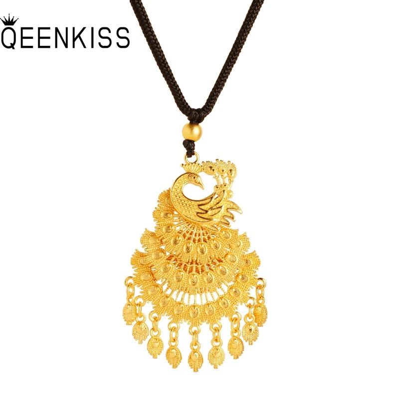 

QEENKISS 24KT Gold Vintage Peacock Necklace Pendant For Women Jewelry Wholesale Wedding Party Birthday Bride Mother Gift PT5144