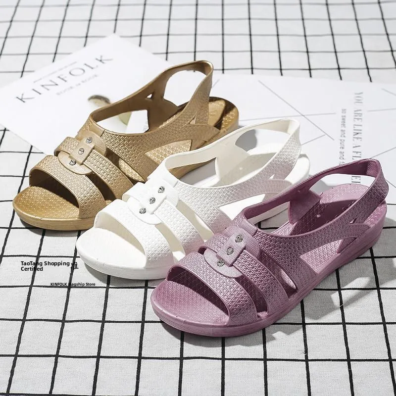 

Women's Summer Sandals Plastic Thick Heel Anti-slip Soft Bottom Workwear Mid-aged Mom Slippers Fashionable And Comfortable