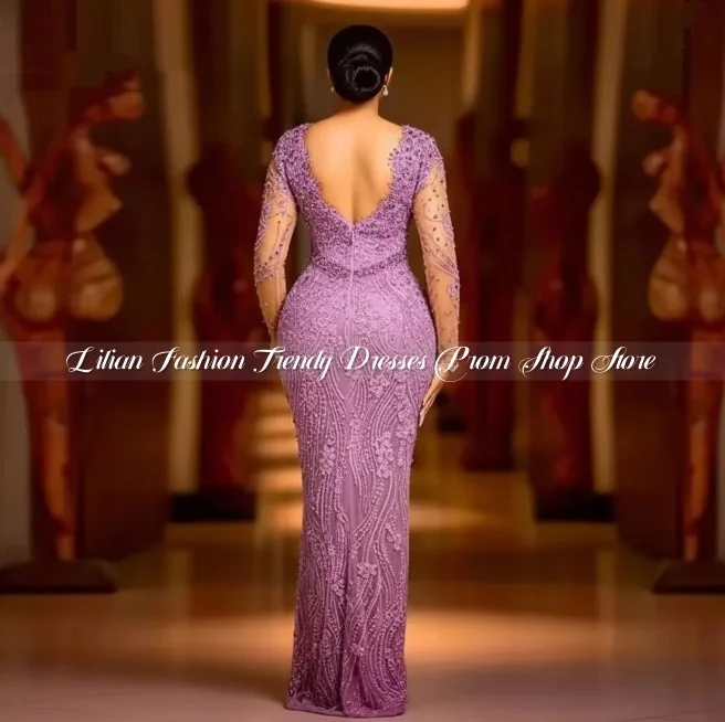 Customzied Lilac Fitted Maternity Dress Beaded Backless Mermaid Evening Gown Wedding Guest Dress High-End Party Dress Plus-size