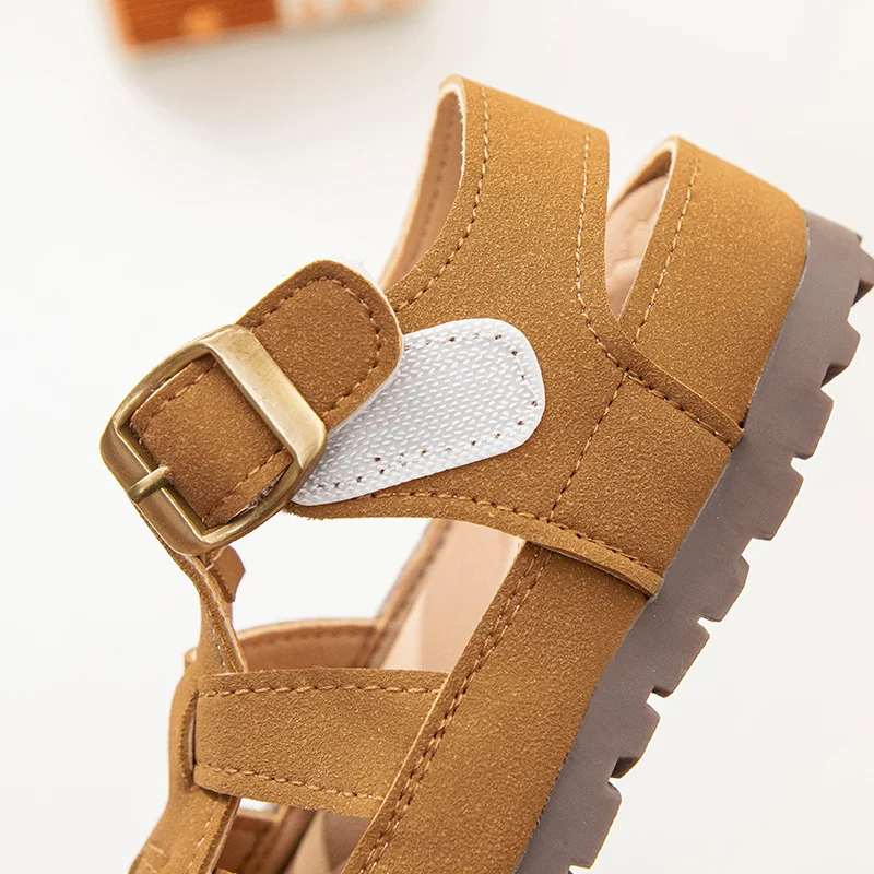 2025 Nieuwe Zomer Kinderen Sandalen Lederen Jongens Sandalen Cut-out Zachte Zool Gesloten Teen Mode Kinderen Meisjes Sandalen 26-36