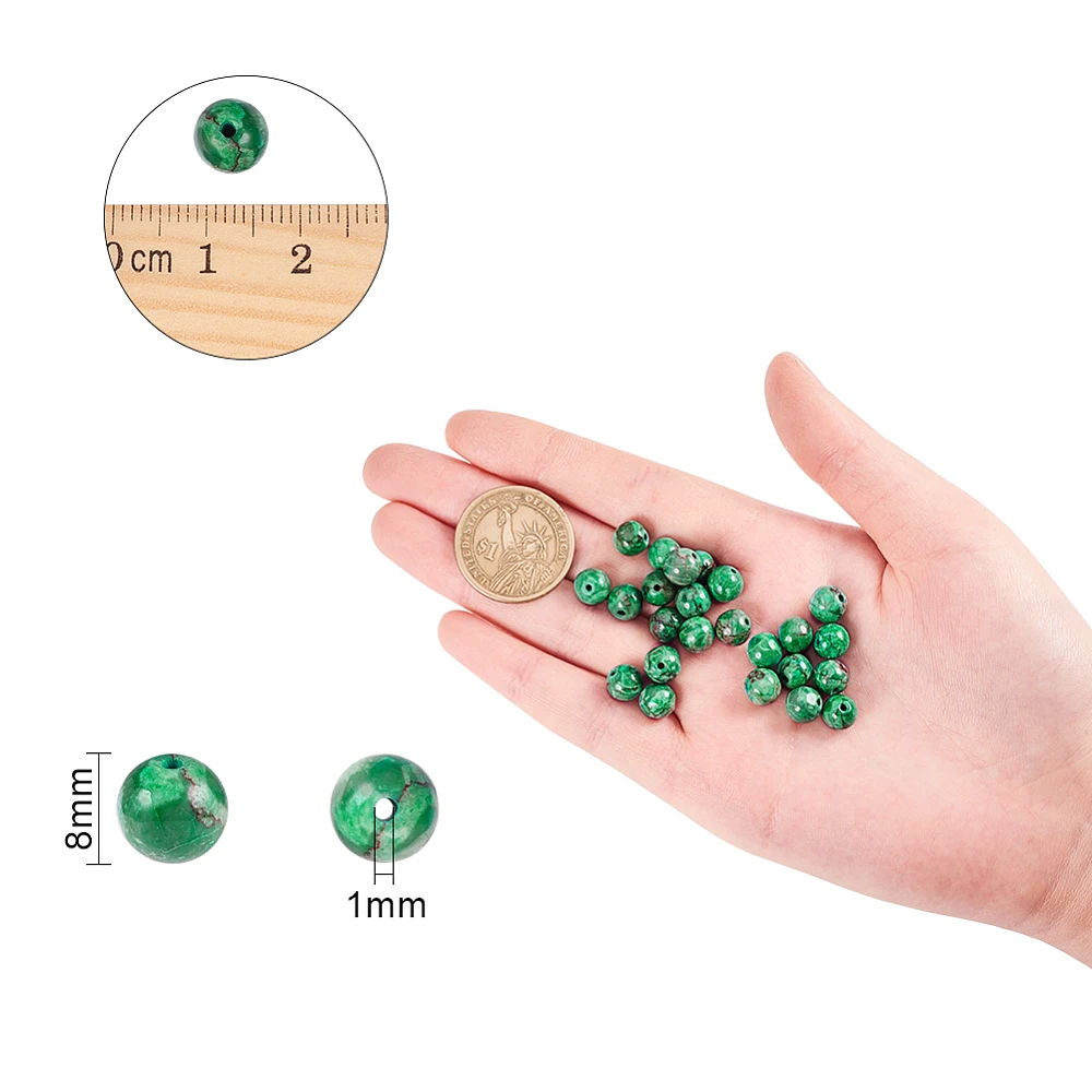 120 Pcs Turquoise Beads 1Box Round Loose Beads 8mm Turquoise for Jewelry Making Crafts Hole: 1mm