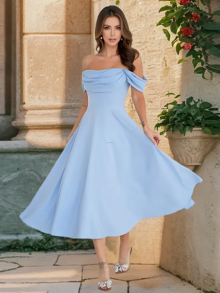 

2025 Summer Women Dress Solid Color One Collar Camisole A-line Mid Waist Skirt New Elegant Commuting Style