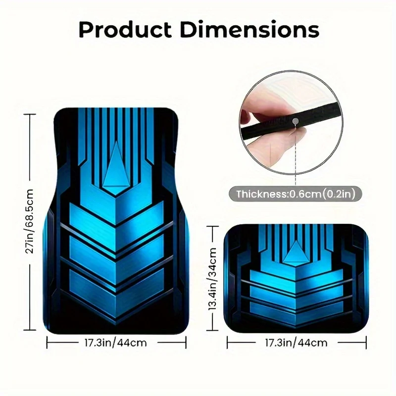 4pcs Black And Blue Mecha Style Geometric Car Mats, Universal Anti-Slip Wear-Resistant Floor Mats For Cars, Trucks, And SUVs - P