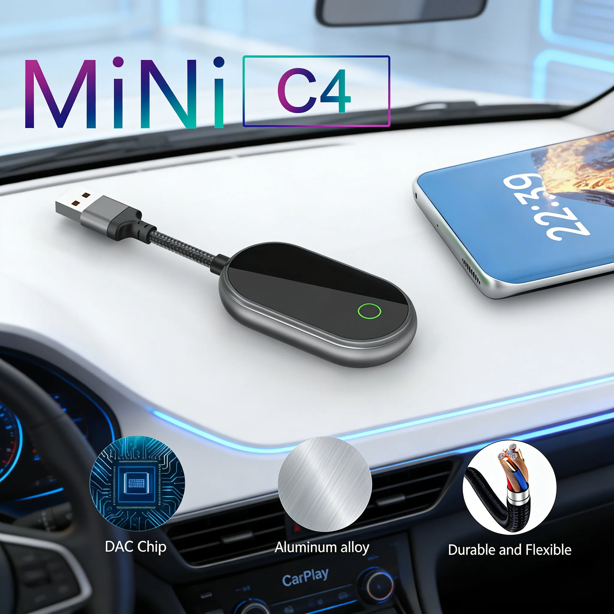 2in1 Wireless CarPlay Adapter Mini for Android Auto Universal Plug & Play with Built-in WiFi Bluetooth for Factory Car Systems