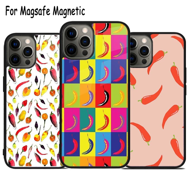 Chilli peppers-funda de teléfono Magsafe con carga inalámbrica, carcasa magnética para iPhone 15, 16, 14, 13, 11, 12 Pro Max Plus