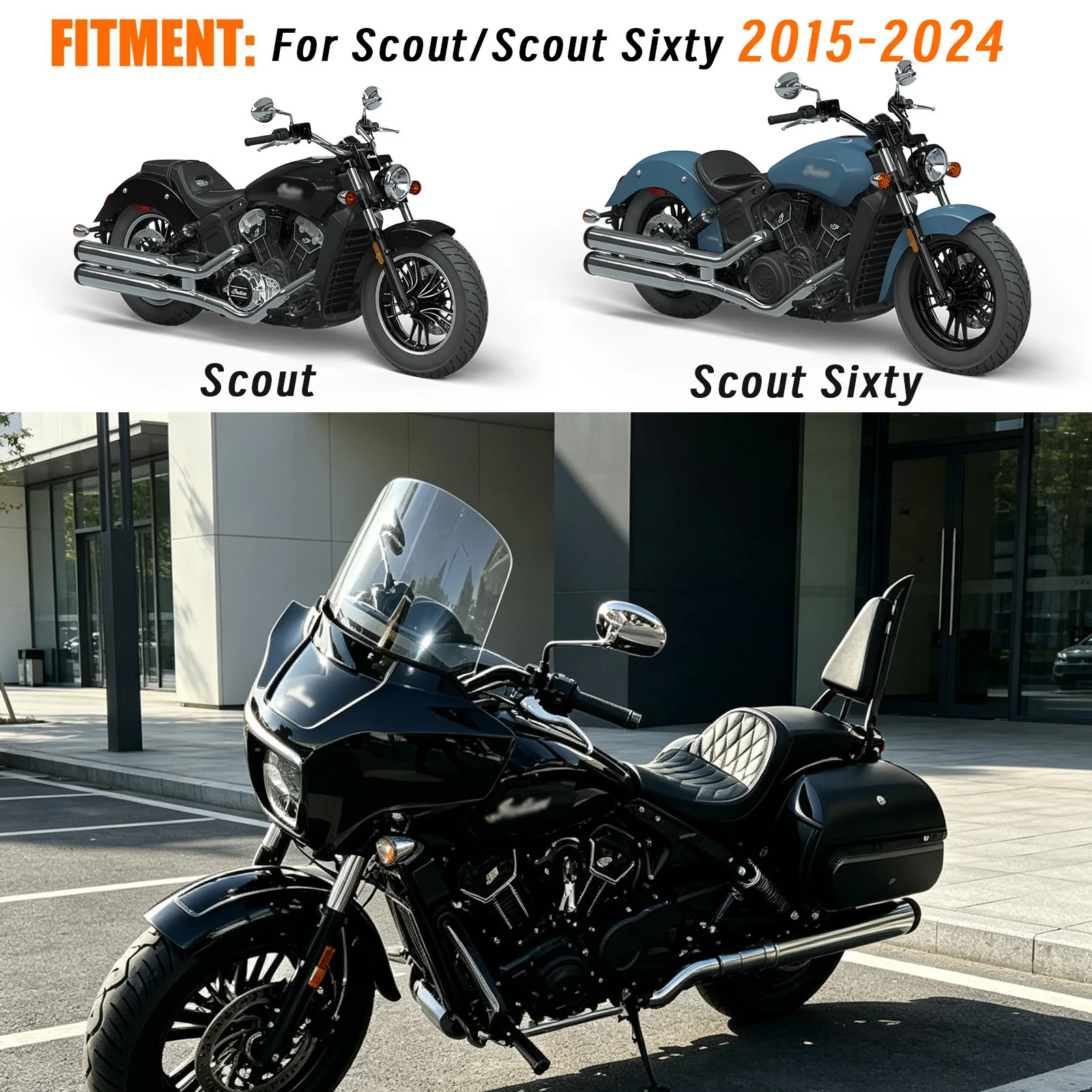 For Indian Scout 2015-2024 Scout Sixty 16-24 ABS 19-20 Motorcycle Backrest With Luggage Rack Sissy Bar [Not For Bobber or Rogue]