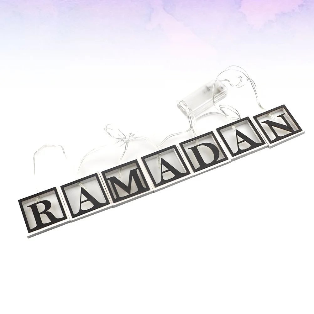 1 مجموعة Led سلسلة أضواء قلادة خشبية لعيد رمضان مهرجان كوربان ديكور المنزل دراسة سيارة الإسلام مستوحاة حلية مثقوب