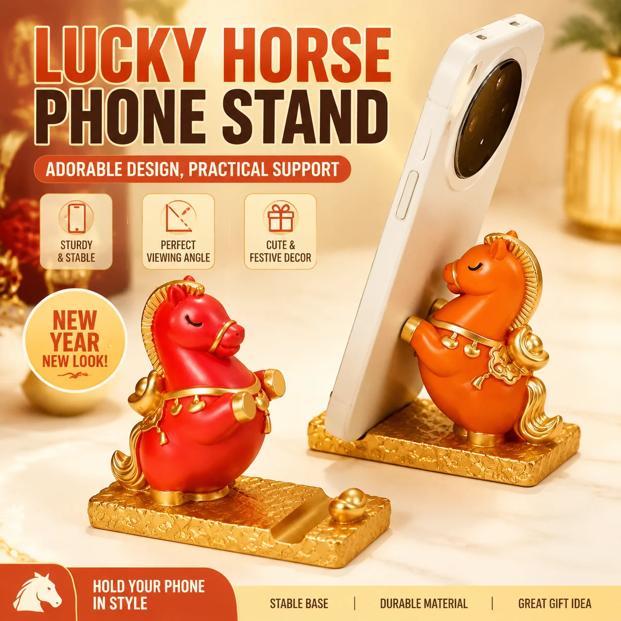 2026 Year of the Horse Mobile Phone Stand, Office Desktop Mascot Small Ornament, Twelve Zodiac Horse Accessories