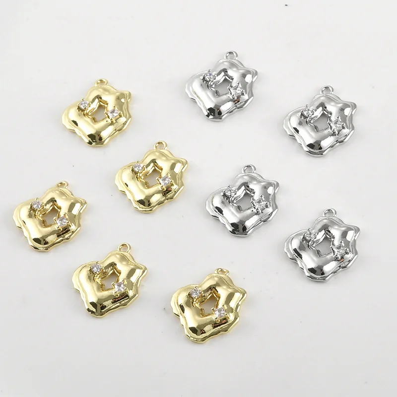 Copper-plated 14k Gold Color Special-shaped Hollow Zirconium Pendant DIY Handmade Earrings Bracelet Necklace Accessories
