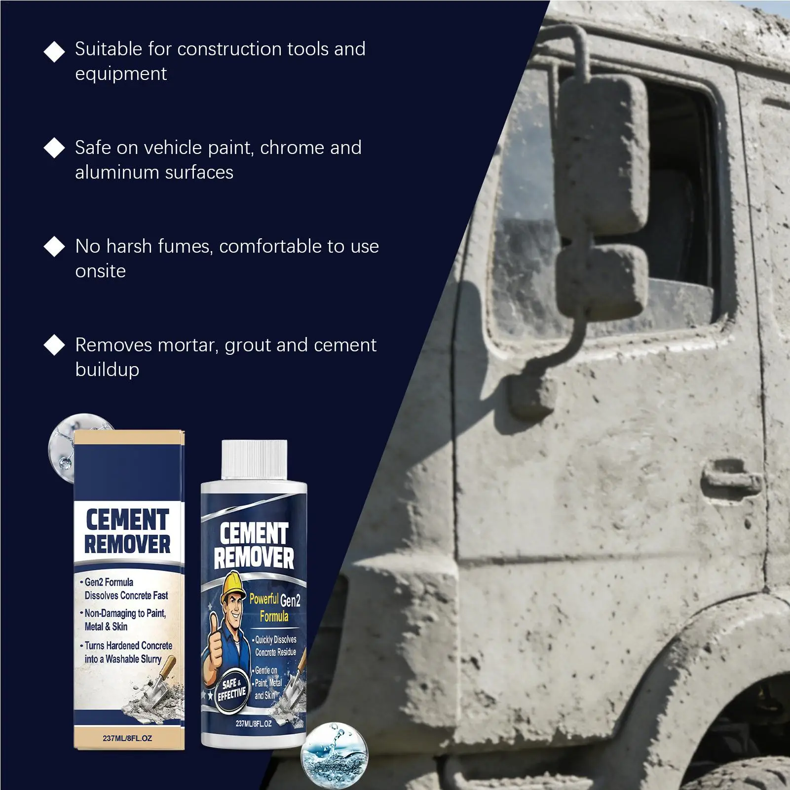 Concrete Remover Heavy-Duty Cleaning Solvent 237ml Dried Concrete Cement Dissolver for Indoor Outdoor Construction Driveway