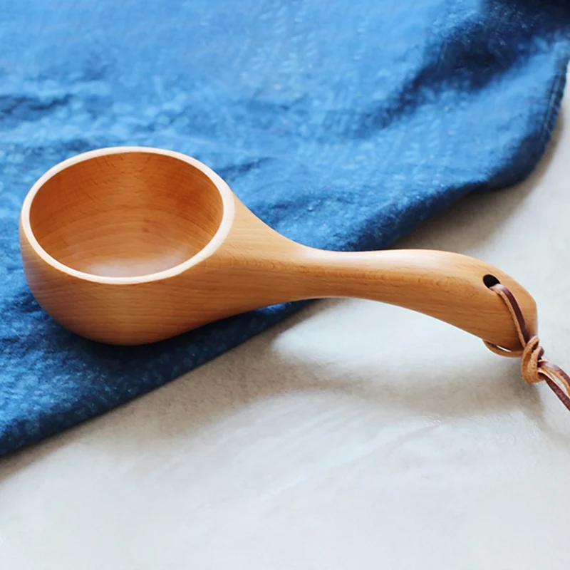 Wooden Spoon Bath Sauna Short Handle Japanese-style Solid Wood Scoop Rice Scoop Kitchen Water Scoop Wooden Bucket Spoon Newstyle
