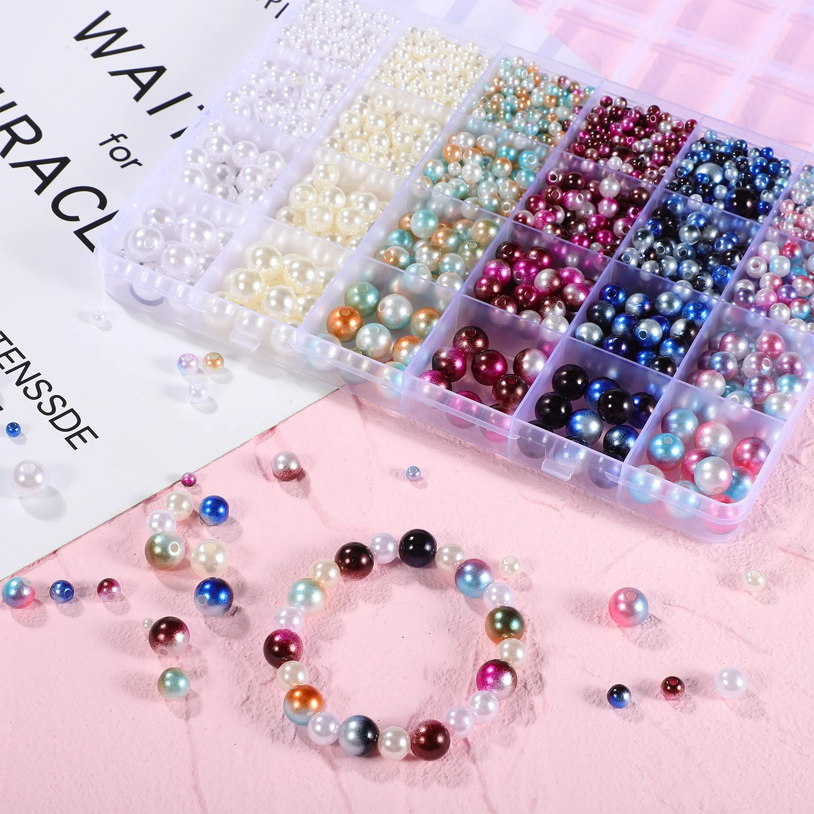

1 Box Pearl Beads Assorted Sizes Colors Gradient Finish for Jewelry Making Crafts DIY Bracelet Necklace Decorative Accents Loose