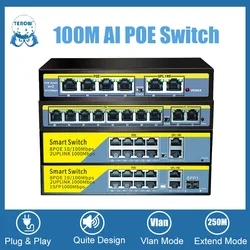 TEROW-conmutador POE de 6, 10, 11 y 12 puertos, conmutador Ethernet de 100Mbps, conmutador de red POE, soporte Vlan para enrutador Wifi, sistema de cámaras de seguridad