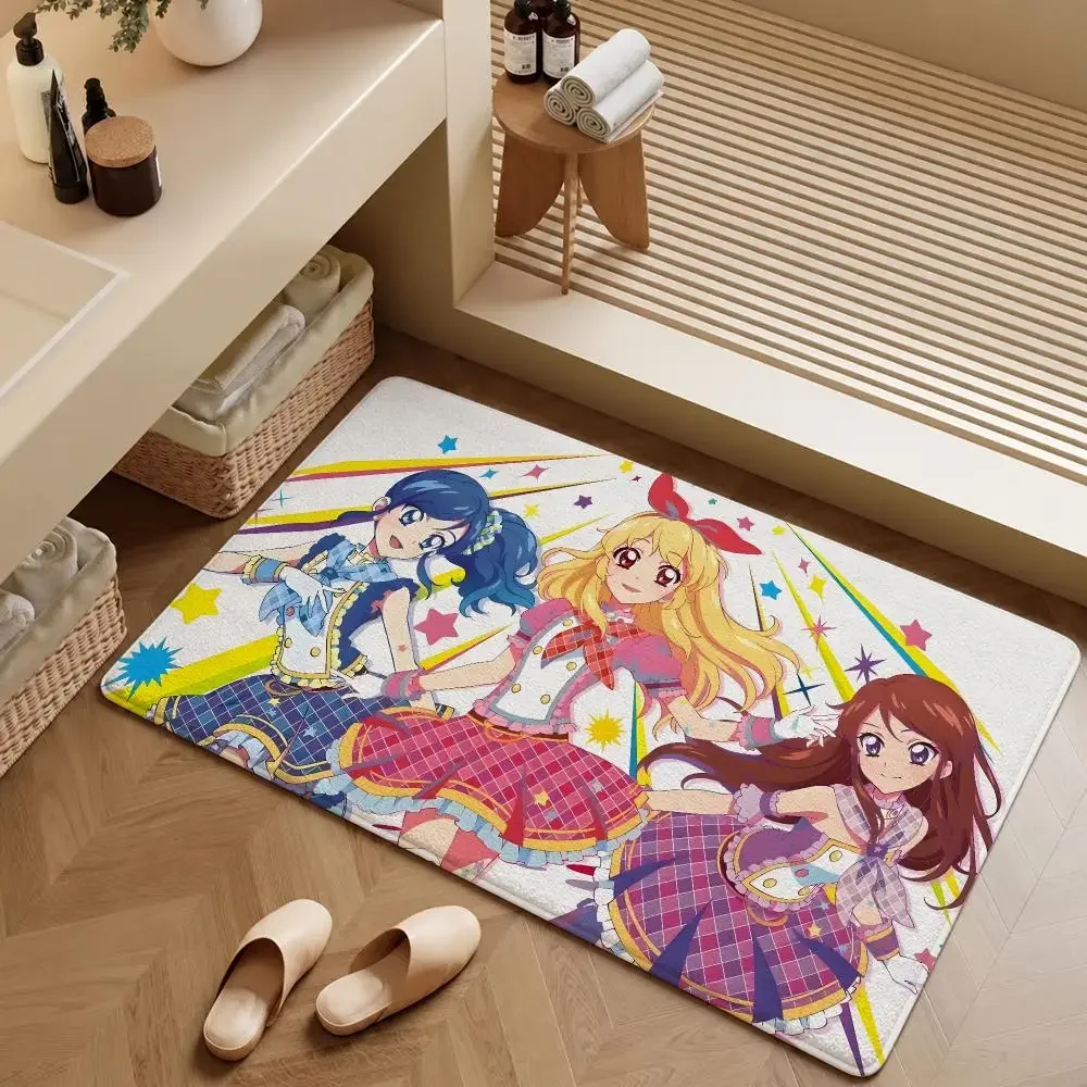 Anime Aikatsu! Ichigo Aoi Ran Starlight Floor Mat Soft Flannel Entrance Doormat Non-Slip Washable Rug For Bedroom Home Decor