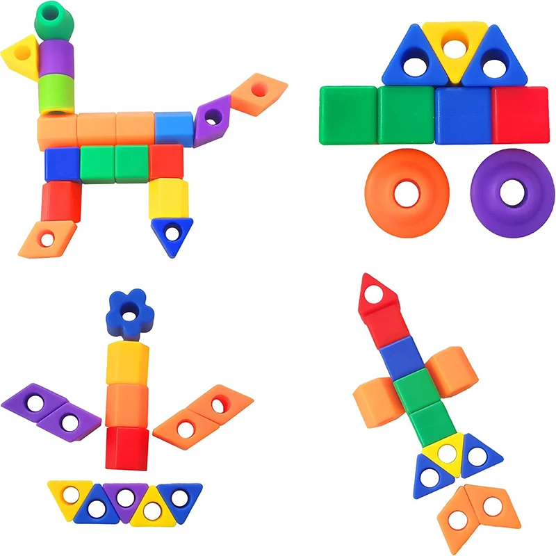 50PCS Rainbow Lacing Beads for Toddlers Color and Shape Sorter Fine Motor Skills Early Learning Montessori Toys
