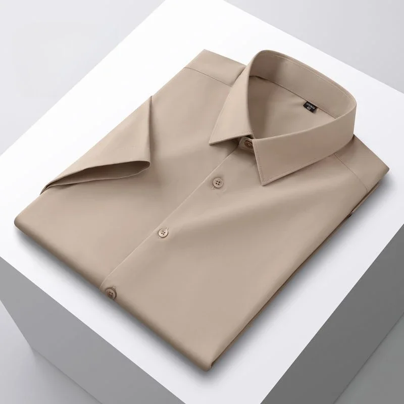 

New in shirt Hight qulity mulberry silk ModaLshort sleeve shirts for men slim fit formal shirt solidcolor korean popular clothes