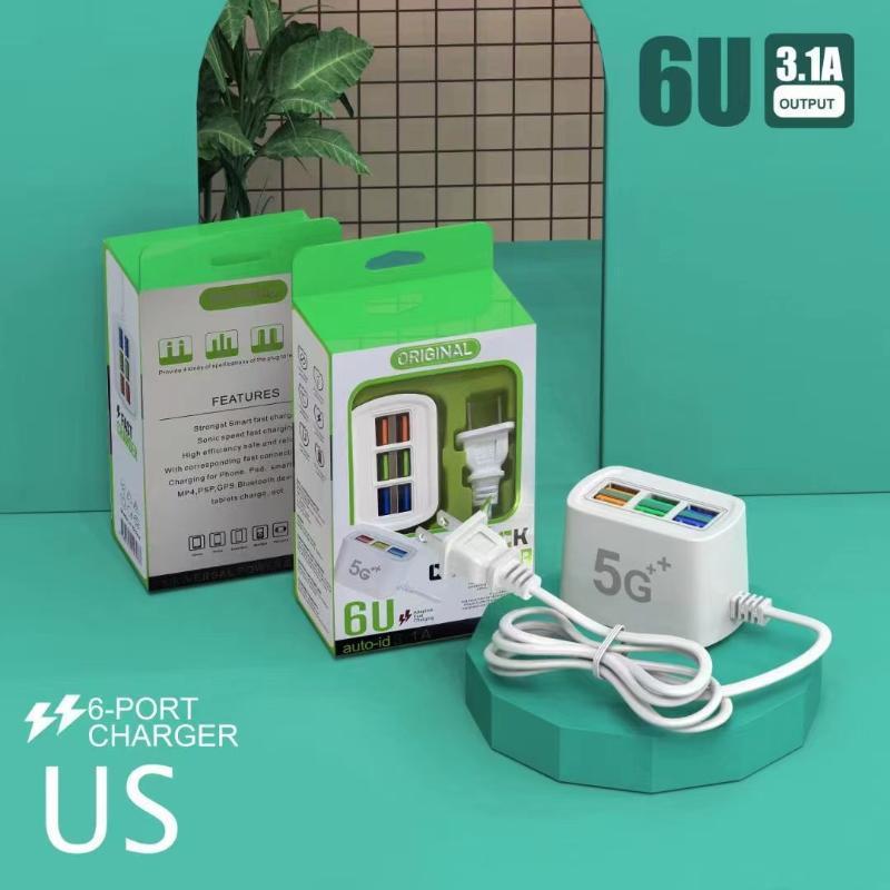  (BF06)6 USB Port US Plug Wall Charger 3.1A Fast Charging For Home Office Travel To Charge Various Electronics