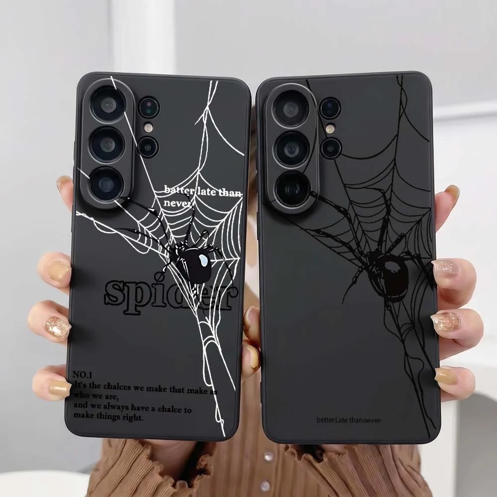 Black Spider Web Art For Samsung Galaxy S26 S25 S24 S23 S22 S21 S20 Pro Edge Ultra Plus FE 5G Black Cover Phone Case