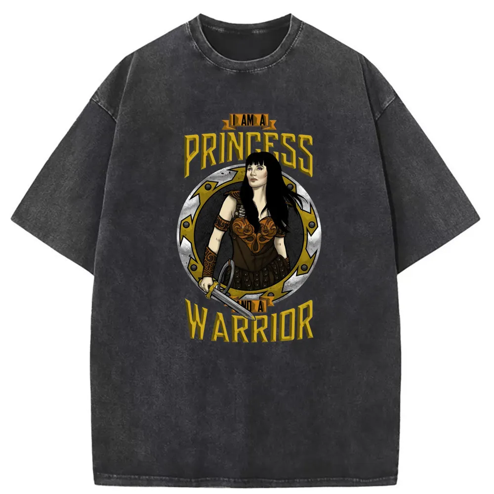 Princess Warrior Man Women Vintage Printed T-shirts Washed Cotton Retro Long Sleeve Tee Shirts Men Streetwear Sweatshirts