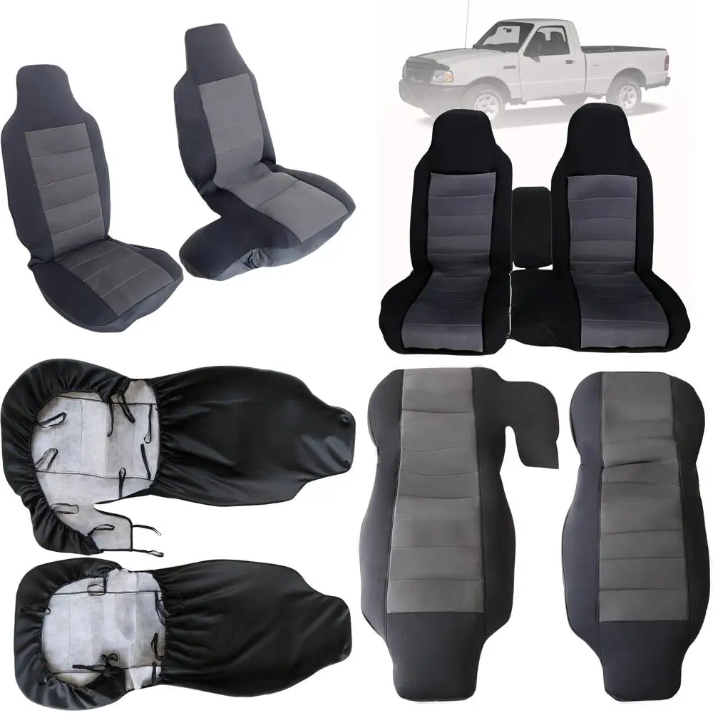 

2 шт., чехол на сиденье с высокой спинкой 60/40, черный и темно-серый, совместимый с Ford Ranger 2004 2005 2006 2007 2008 2009 2010 2011 2012