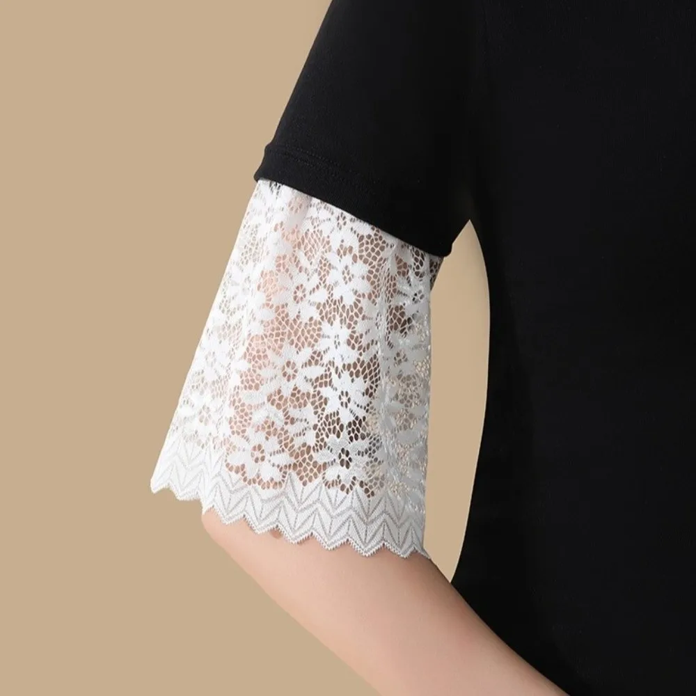 Breathable Solid Color Lace Floral Cuffs Mesh Bell Sleeves Fake Sleeves Black Detachable Wrist Accessories Female Fashion