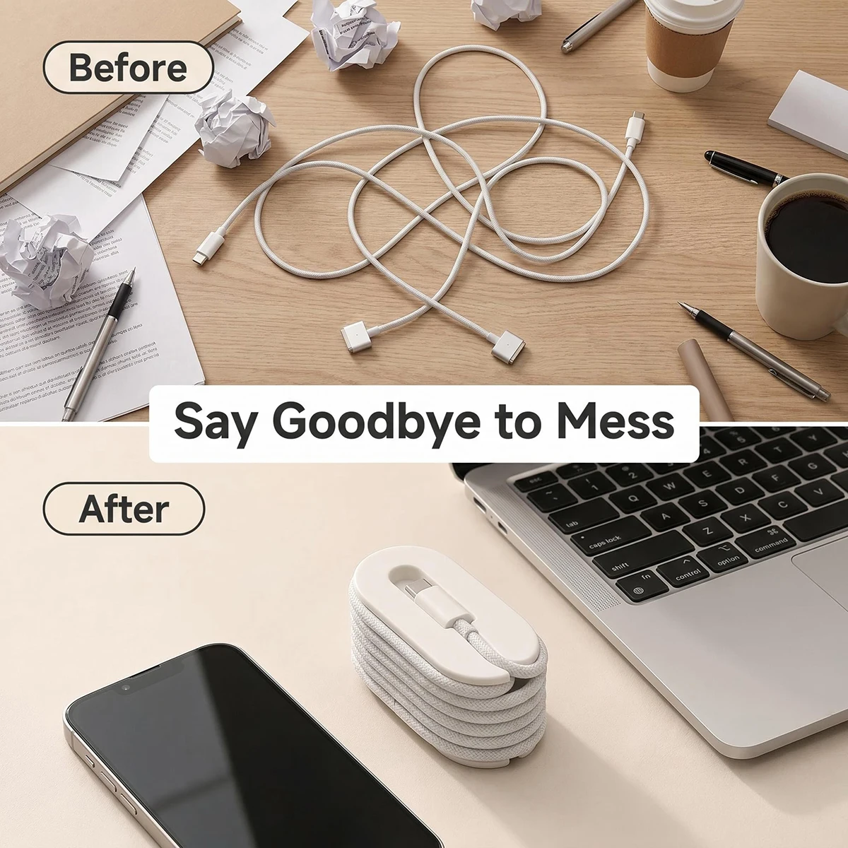 2Pcs Braided Data Cable Organizer, Laptop Charging Cable Organizer, Portable Travel Phone Data Cable Organizer, Anti-Tangle, Suitable for Desktop and Travel Use, Anti-Tangle Cable Management Clip, Compact Organizer, On