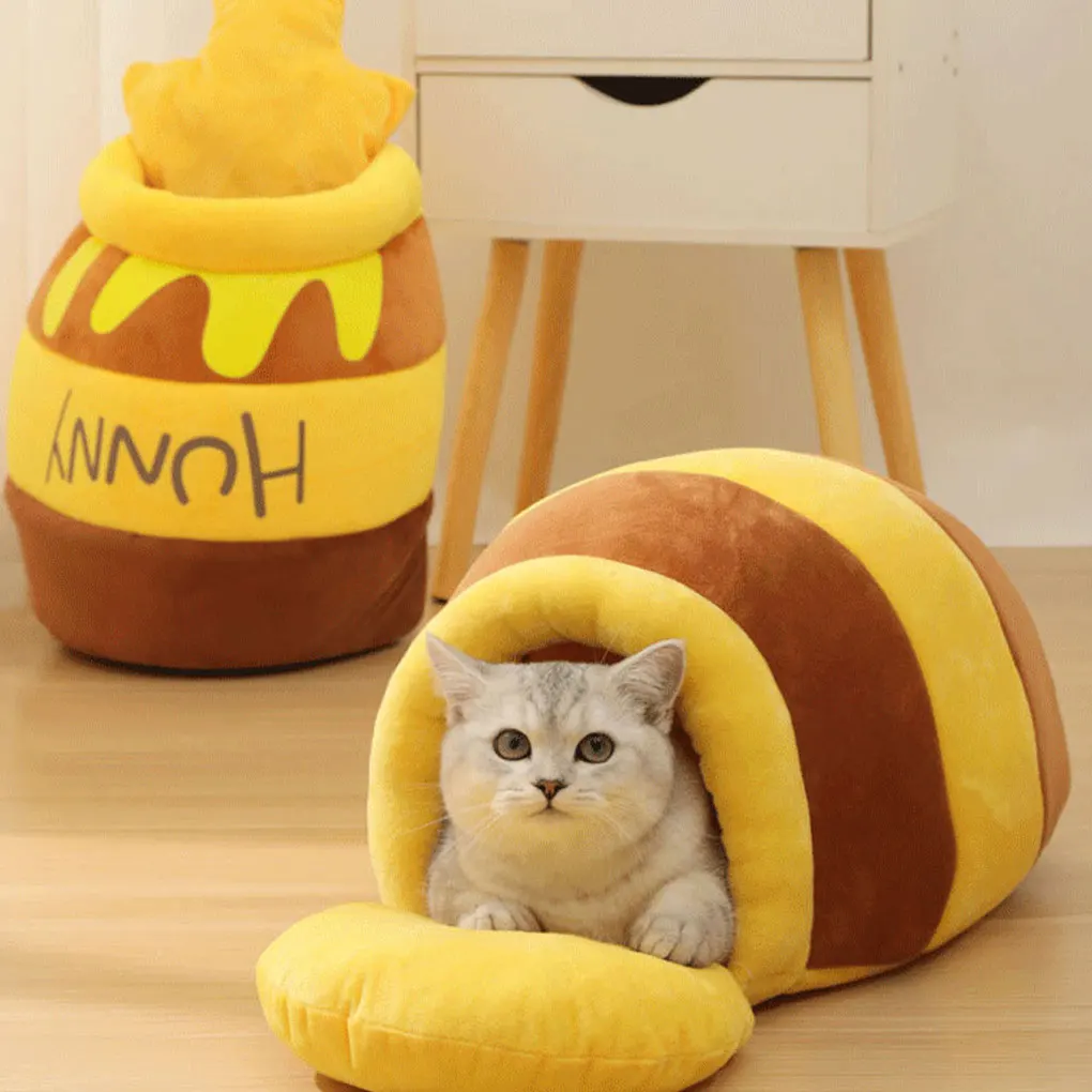 Honey Pot Cat Bed Winter Jar Shape Nest Plush House for Small Cats Dogs