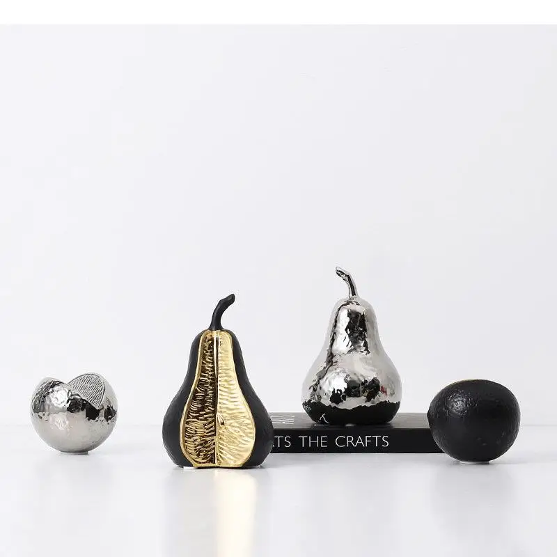 Electroplated Ceramic Fruit Ornaments Tangerine Pear Sculpture Statue Fake Home Decoration Accessories Crafts Figurines