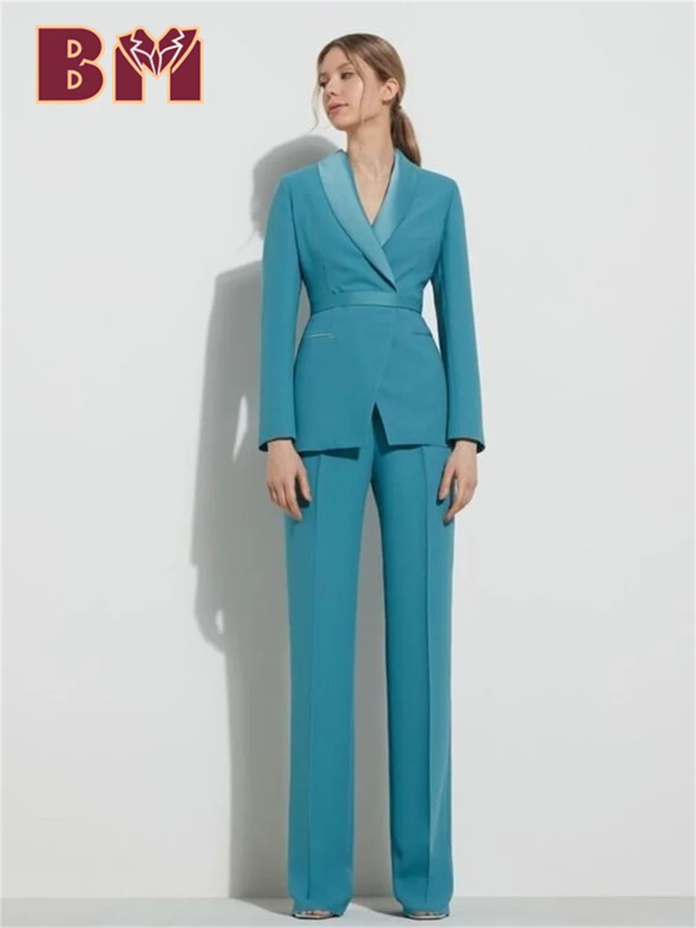 BRLMALL-2PCS Elegant Shawal Lapel Customized Suit Set Jacket Pants Customized Elegant Solid Color Women Suit Simple Office Suit