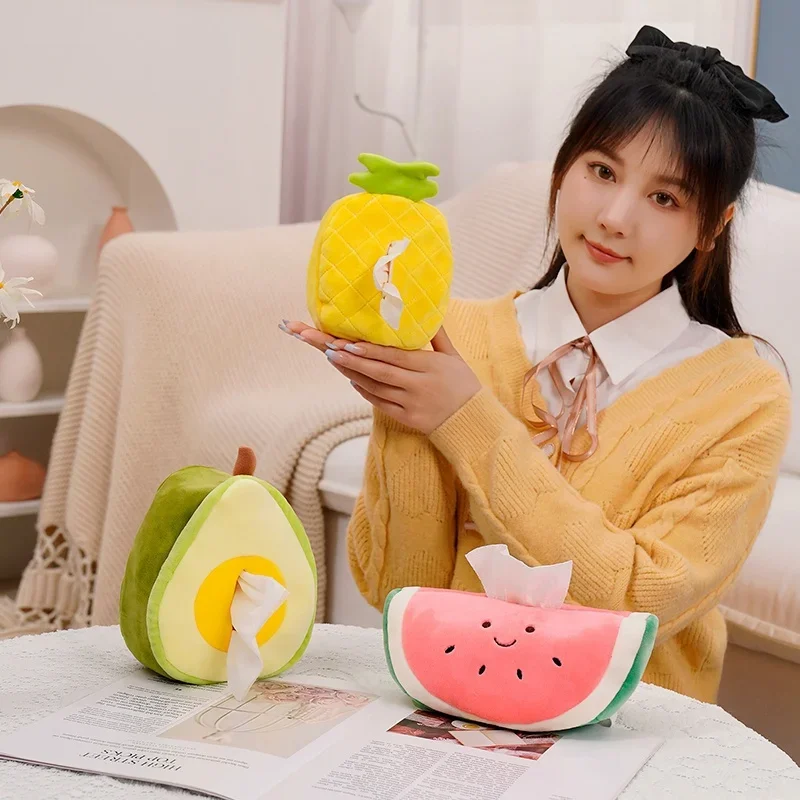 Cartoon Cute Fruit Pineapple Avocado Plush Tissue Box Durable Home Car Hotel Sofa Paper Holder Napkin Case Pouch Nice Gift