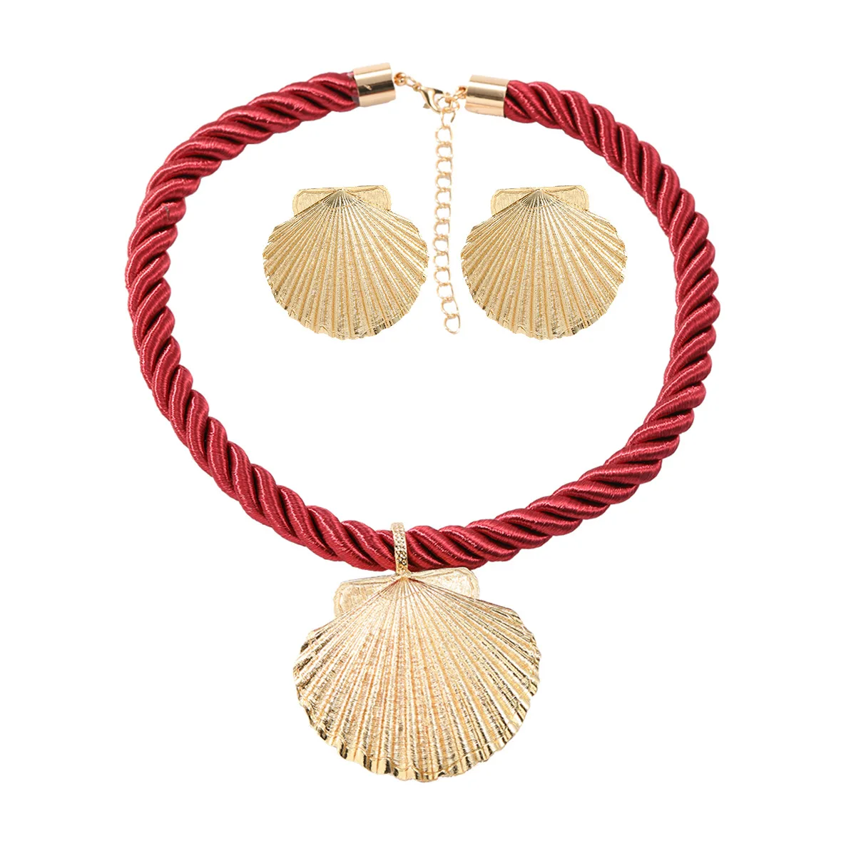 New Summer Rope Chain Shell Pendant Necklaces Earrings Jewelry Sets for Women Boho Beach Party Jewelry Set Birthday Gift