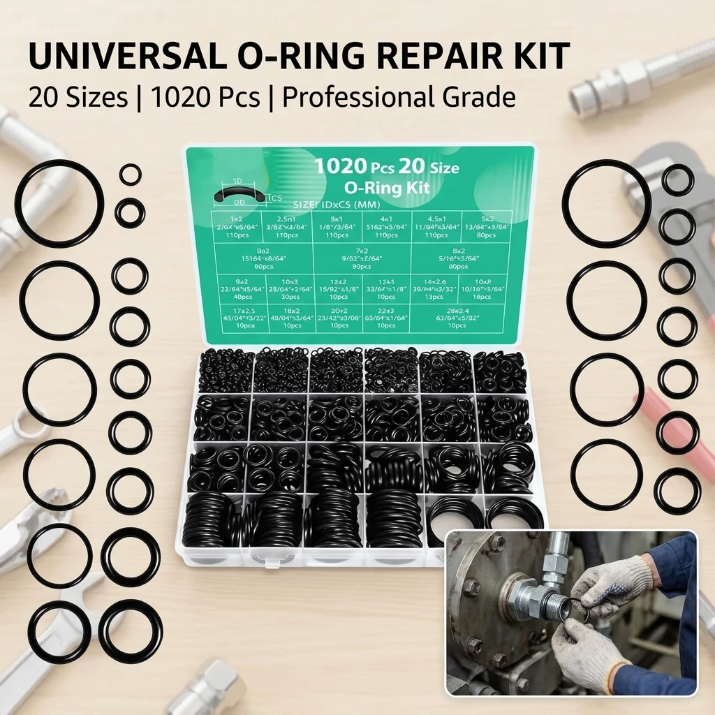 1020Pcs Nitrile Silicone O-Ring Set Wear-Resistant Oil-Resistant Fluororubber Repair Gaskets for Box Sealing