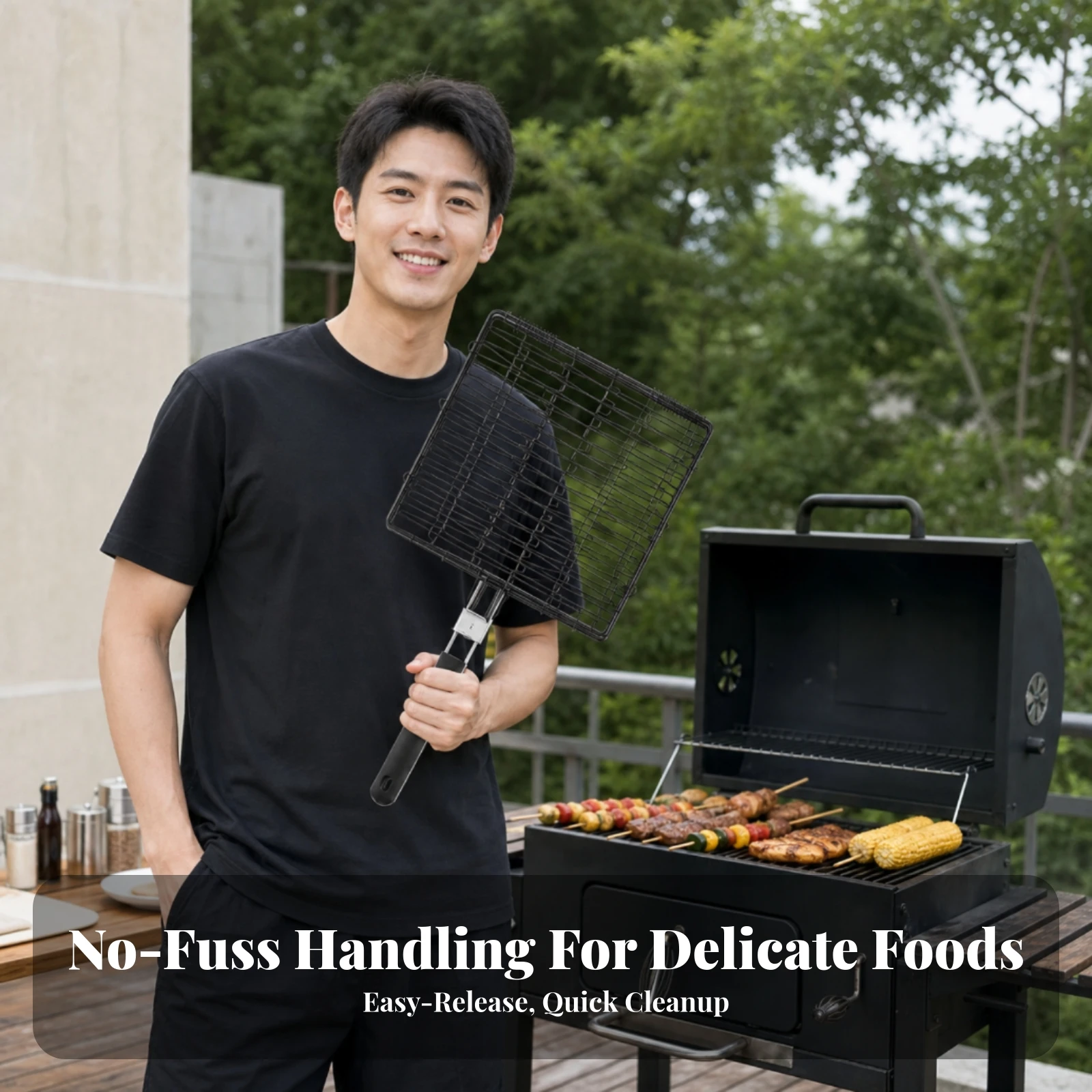 Seafood Grill Basket Foldable Grill Basket with Handle Cesta Para Pescado Heavy Duty Cookware Plegable for Campers, Backyard BBQ