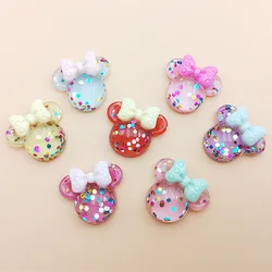 20 sztuk/partia Kawaii brokat Cartoon łuk głowy Flatback żywica Cabochon dla dzieci włosów łuk centrum akcesoria DIY telefon...