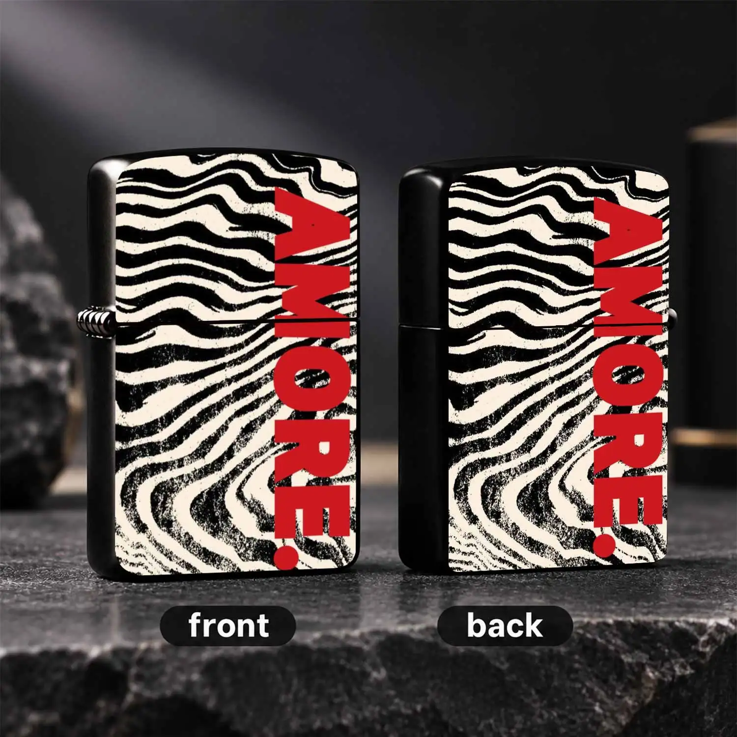 Retro Wavy Texture Vertical Amore Print Lighter, Full-Scenario Usable Portable Igniter For Camping Gathering Daily Carrying, Stylish Artistic Aesthetic Practical Accessory, Ideal Gifting Choice For Friend A Humorous And Interesting Lighter