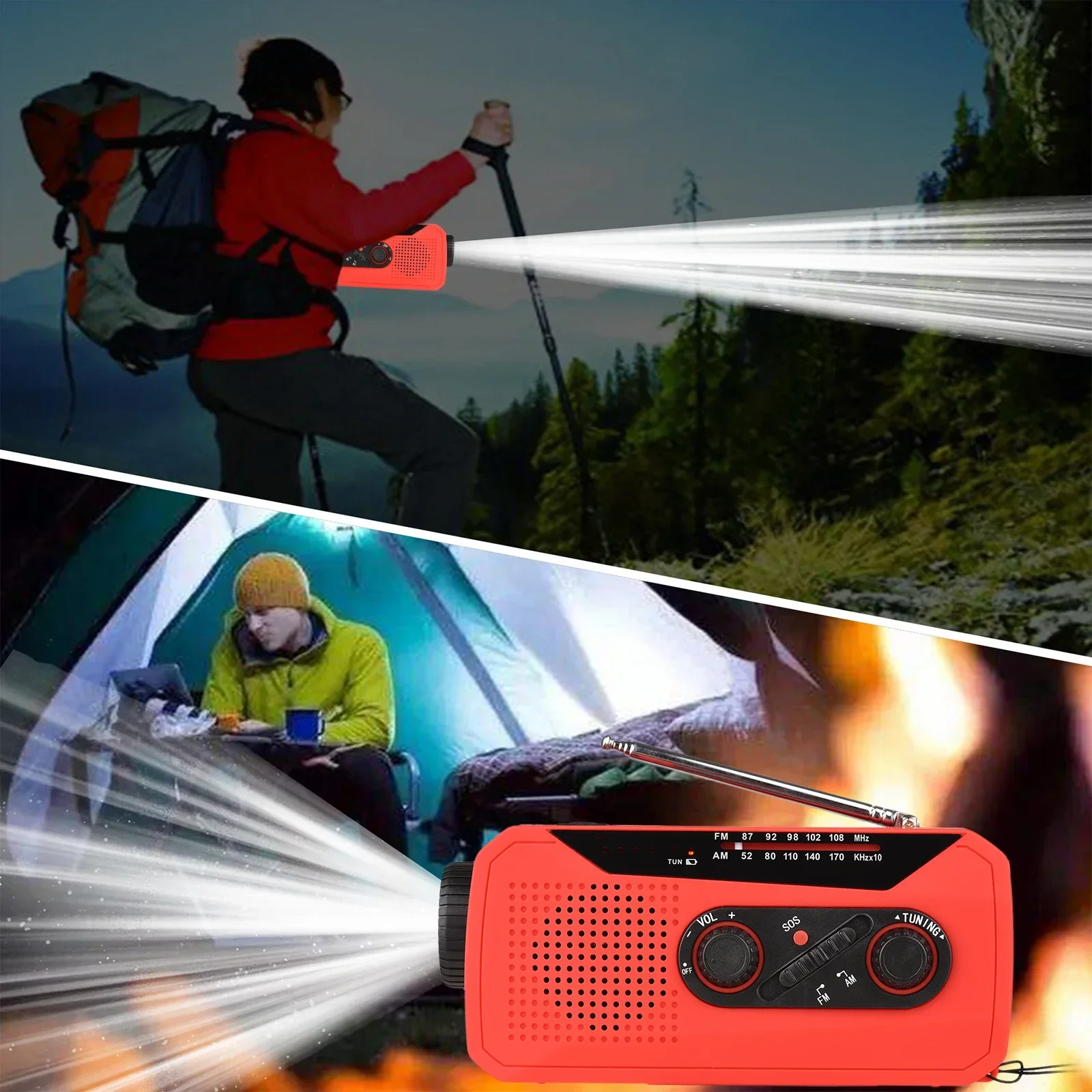 Wind Up Solar Radio Emergency Solar Radio Crank Powered Radio with Rechargeable Battery SOS Alarm AM/FM Bright Flashlight Headph