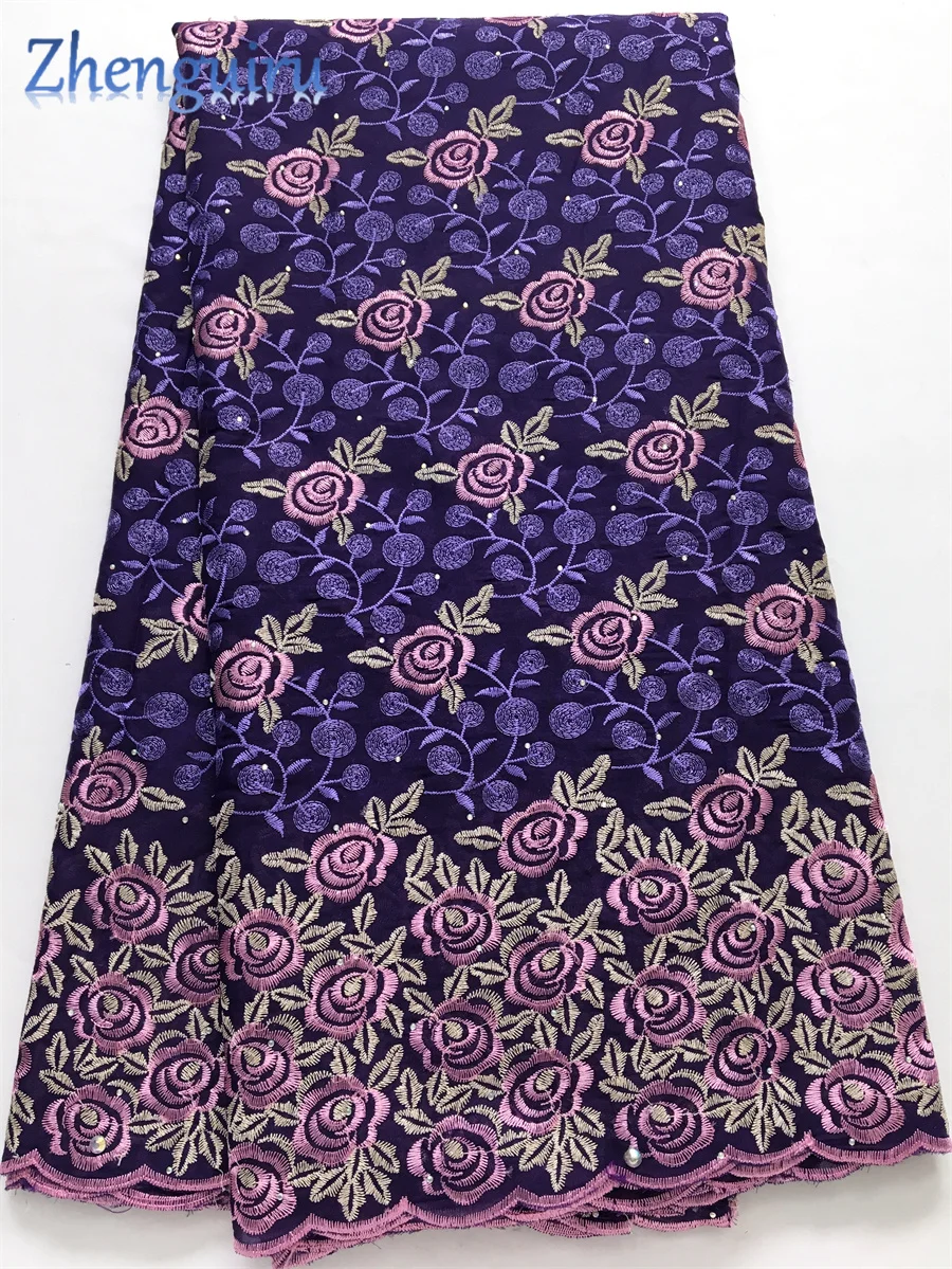 Zhenguiru 5 Yards Nigerian Cotton Lace Fabric High Quality 2025 Embroidery Stones African Fabric and Lace Wedding Dress A4106