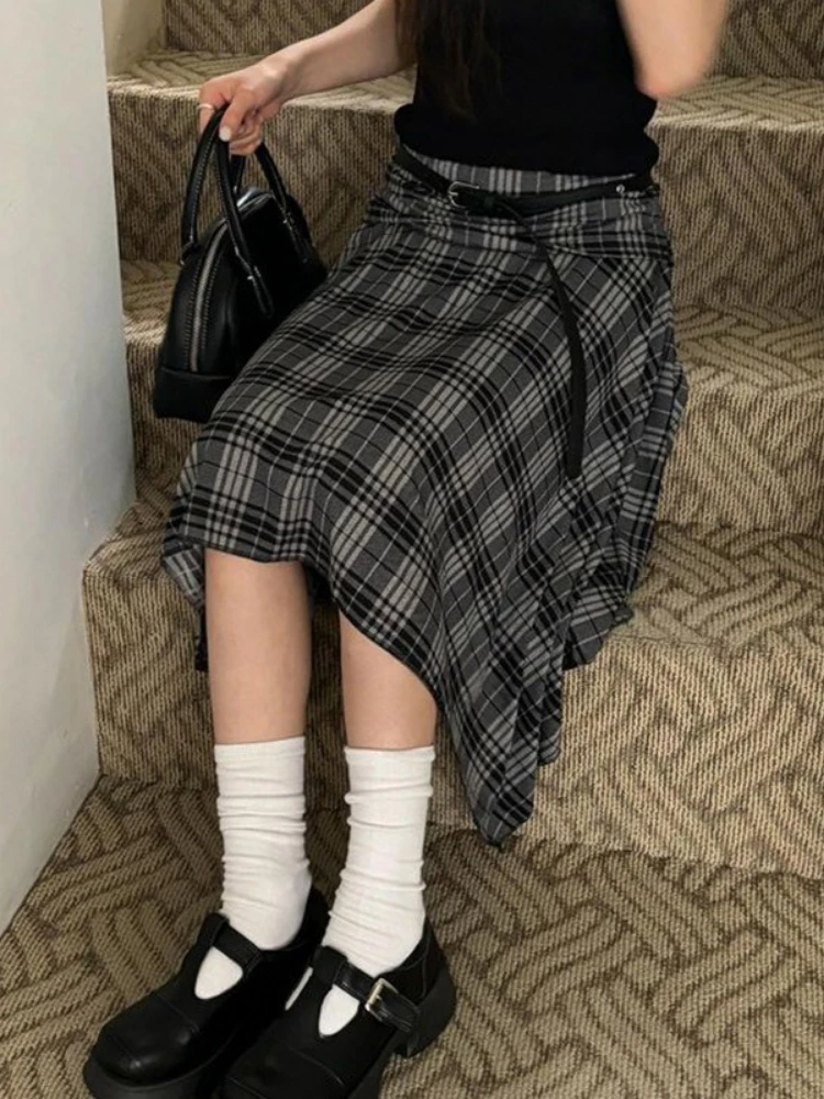 Y2K Estetica Vintage Plaid Gonne Donna Harajuku Vita Alta Irregolare Gonna Vintage Streetwear Stile Preppy Gotico Faldas