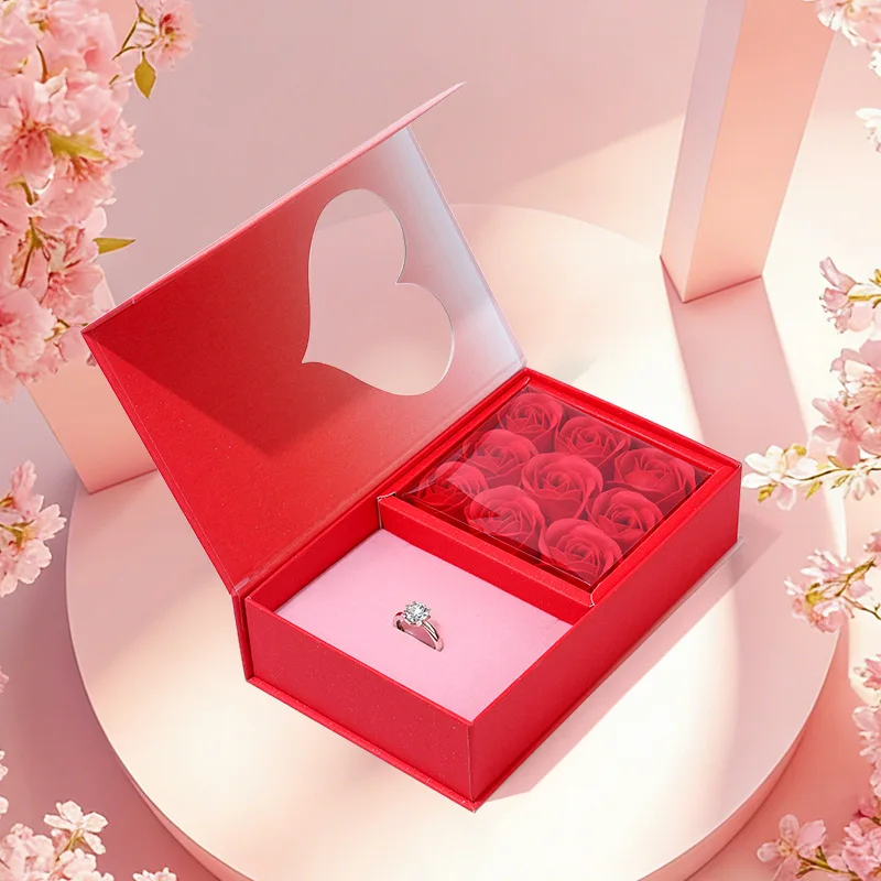 Heart Rose Jewelry Gift Box Luxury Ring Necklace Packaging Valentine's Day Display Case for School Love Magic Book Gift giving
