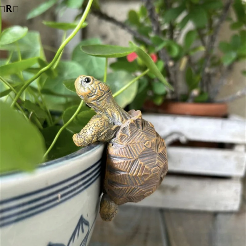 〔R〕Cute Climbing Tortoise Flower Pot Hugger Figurines Resin Hanging Turtle Statue Planter Pot Decorations For Home Garden Fence