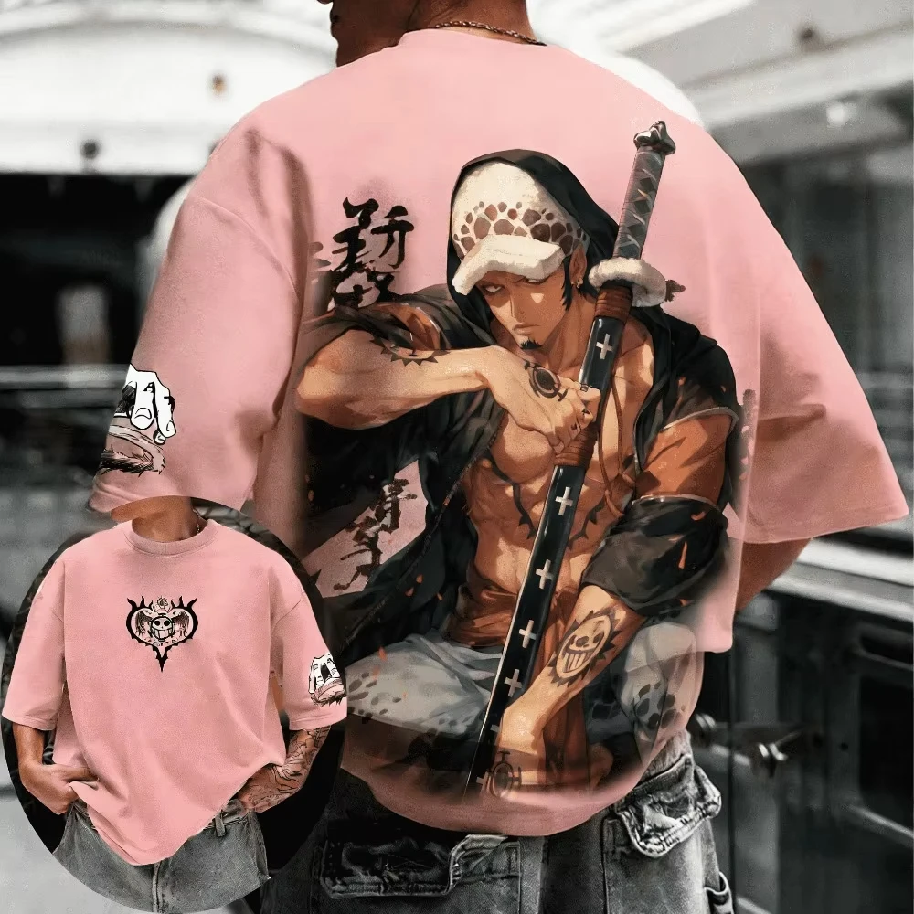 Unisex Cotton T-shirt ONE PIECE Trafalgar D. Water Law 2026 Summer Harajuku Anime Printed Loose Parent Child Short Sleeve Top