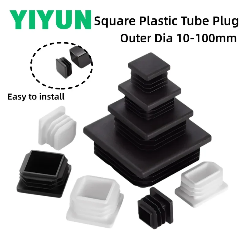 2-50PCS Square Tube End Cap Nylon Plastic Plug OD 10mm-100mm Furniture Foot Protector Cover Blanking Plugs Tubing Stopper