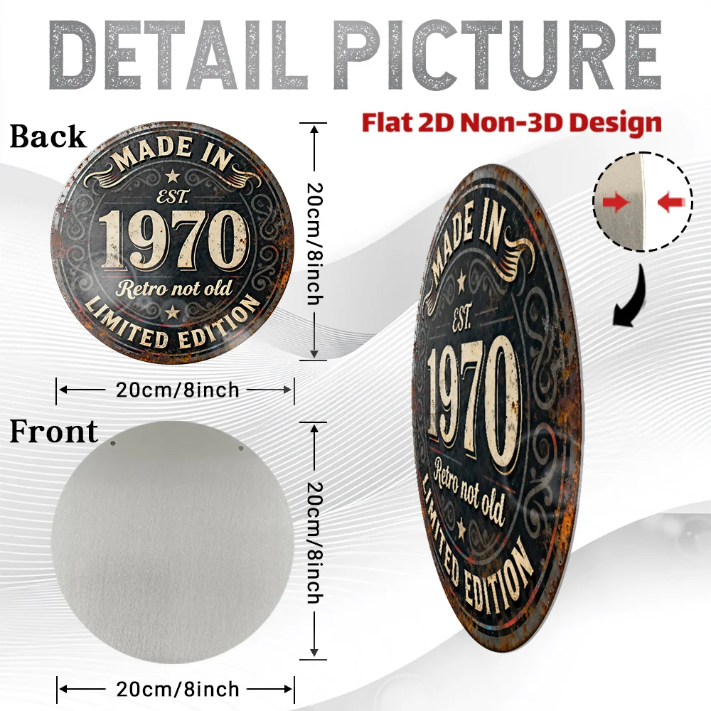 2D Flat - 2D Plane, 1pc, Vintage Metal Aluminum Decorative Sign (8'' X 8''), Starting from 1970 - Over 50 Years of Retro Appeal,