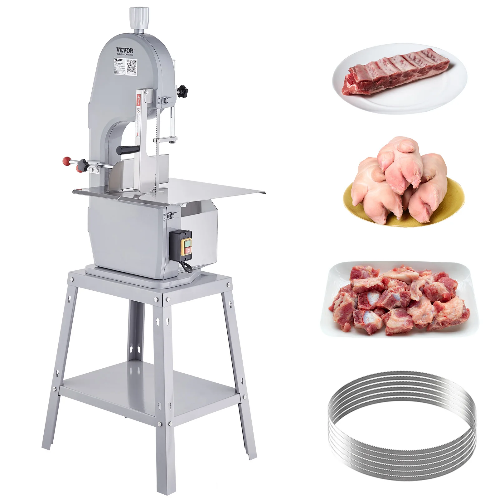 VEVOR Commercial Electric Meat Bandsaw 1500w Stainless Steel Vertical Bone Sawing Machine Cutting with 6 Blades for Kitchen