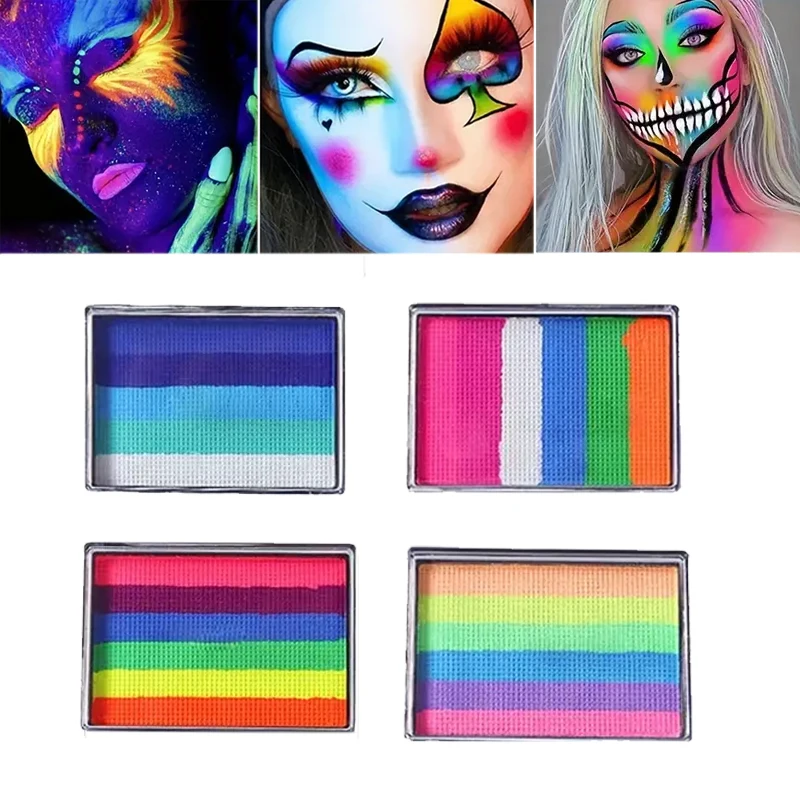 Face Body Painting 35g Rainbow Split Cake Fluorescent Neon Water Activated Eyeliner High Pigment Body Art Painting Makeup