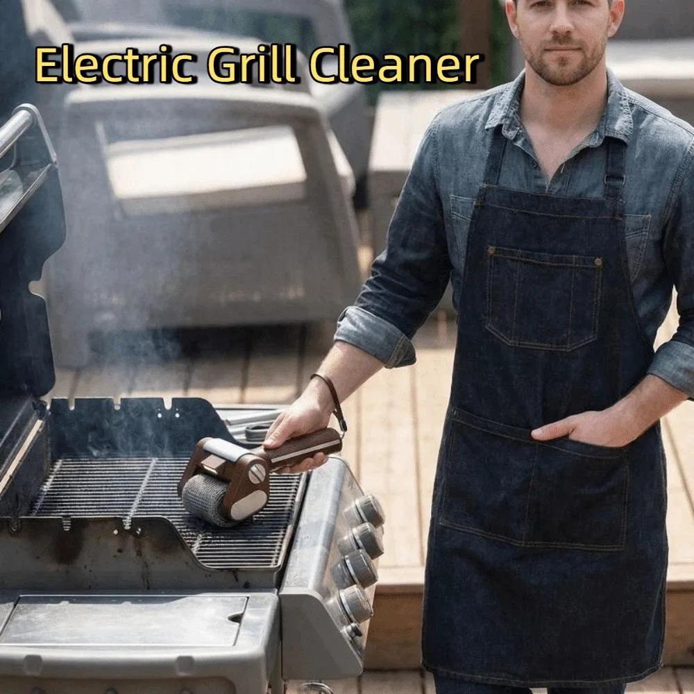 Rechargeable Electric Grill Cleaner Stainless Steel Detachable BBQ Cleaning Brush with LED Light Grill Cleaning Scrub Brush